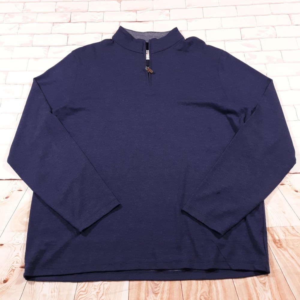 Mizzen + Main Sweater Mens 2XL Trim Fit Pullover 1/4 Zip Blue Made In USA